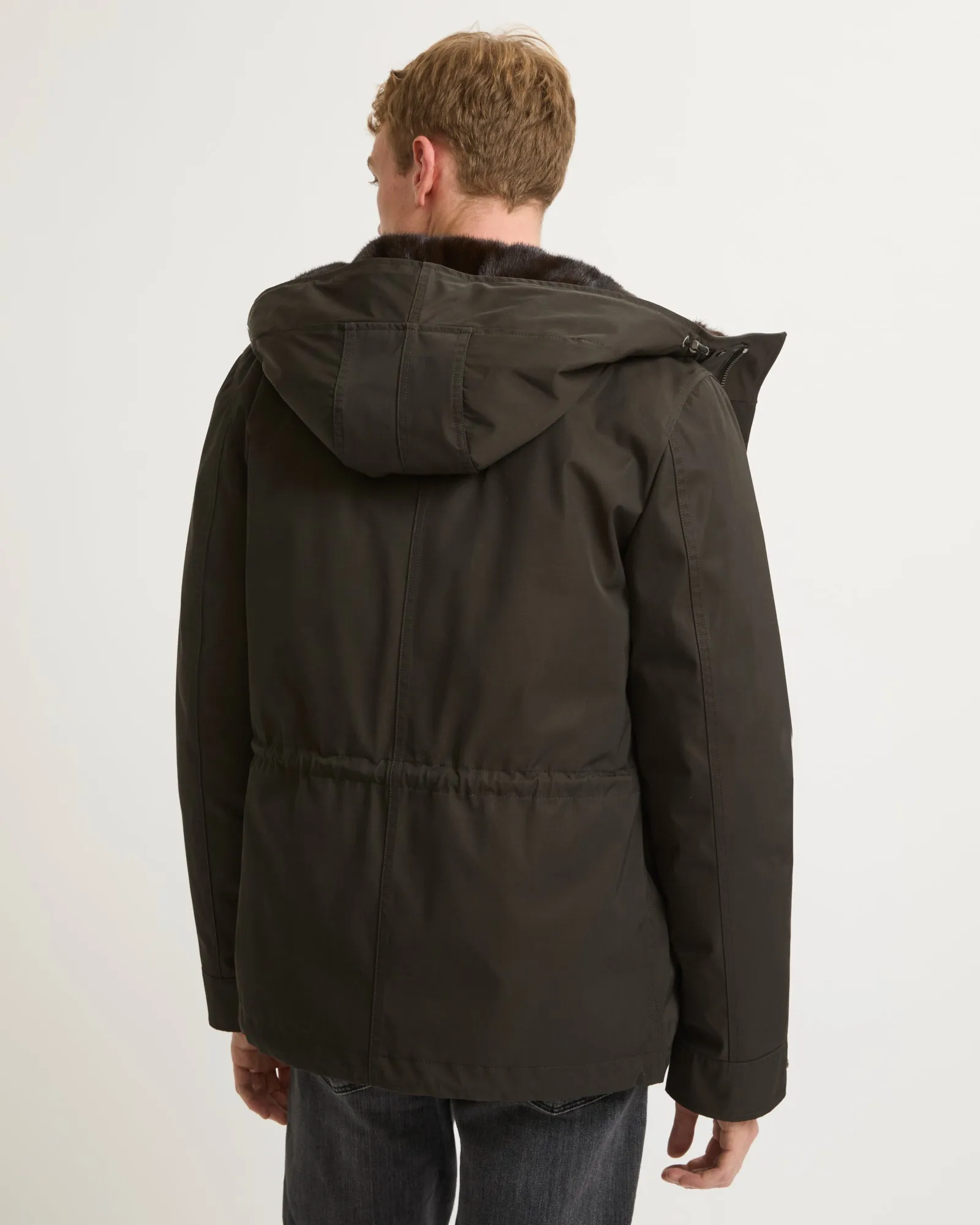 Fitted Parka In Technical Gabardine And Mink fur