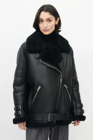 Fur Aviator Shearling Leather Bomber Jacket