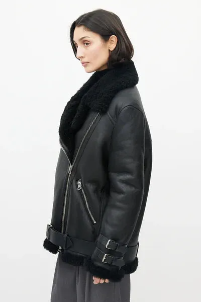 Fur Aviator Shearling Leather Bomber Jacket