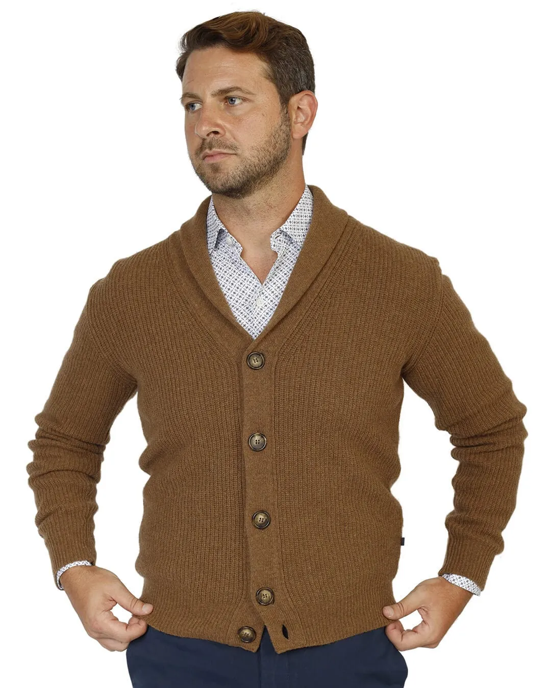 Gagliardi Camel Reclaimed Lambswool Fisherman's Rib Cardigan