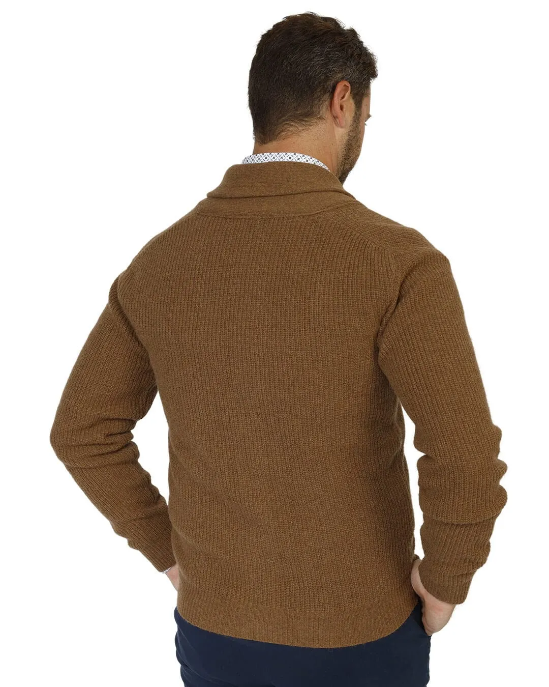 Gagliardi Camel Reclaimed Lambswool Fisherman's Rib Cardigan