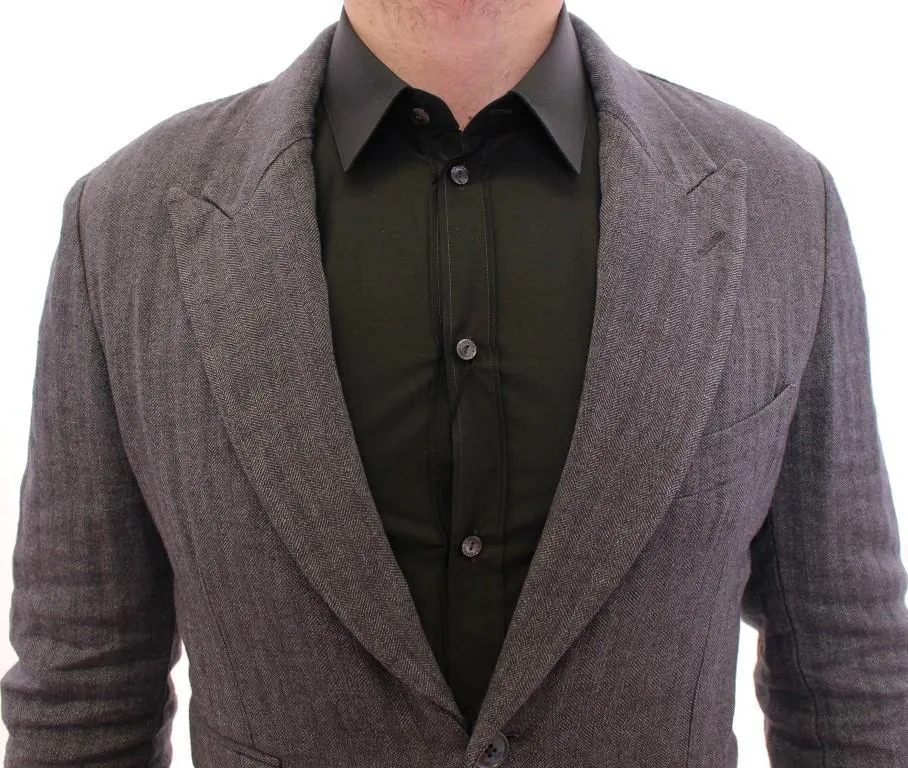 Gray linen slim fit blazer