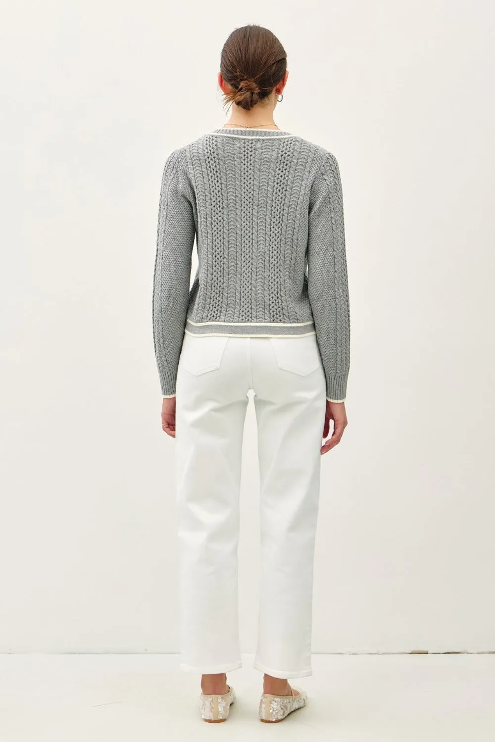 Hazel Blues® |  Be Cool Cable Knit Long Sleeve Contrast Edge Cardigan