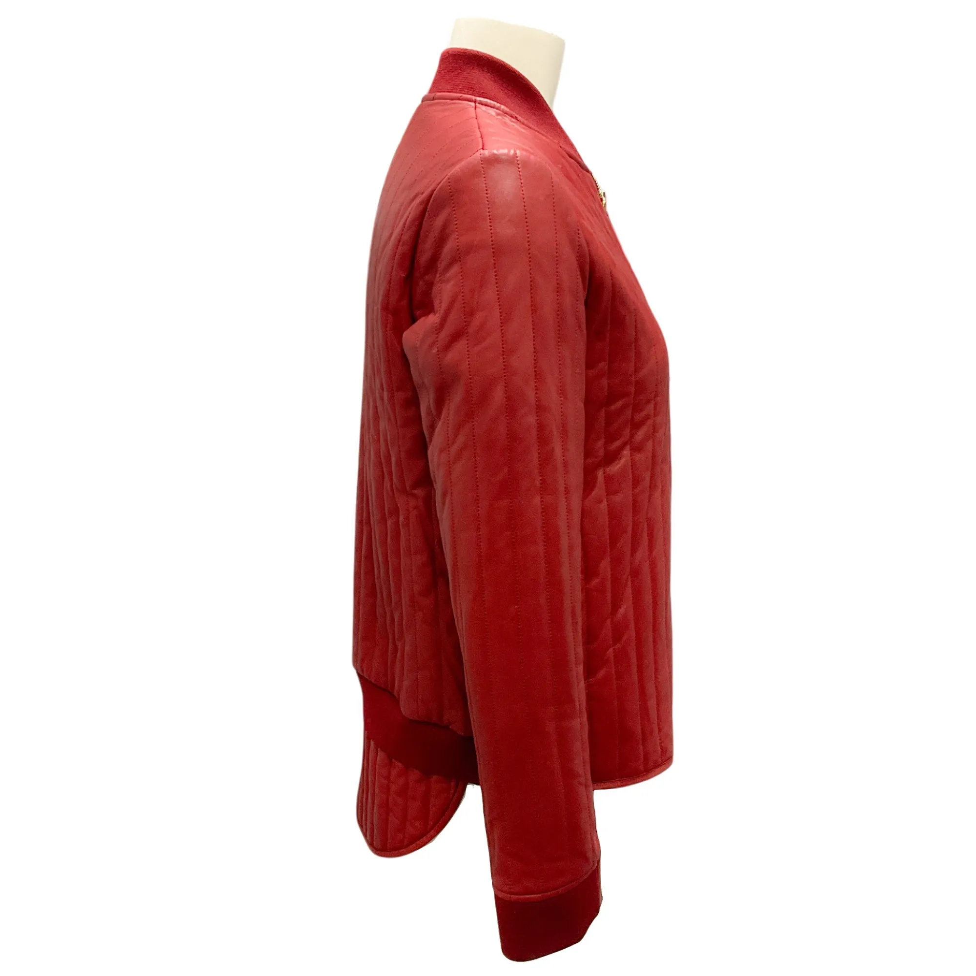Hermes Deep Red Quilted Calfskin Leather Jacket