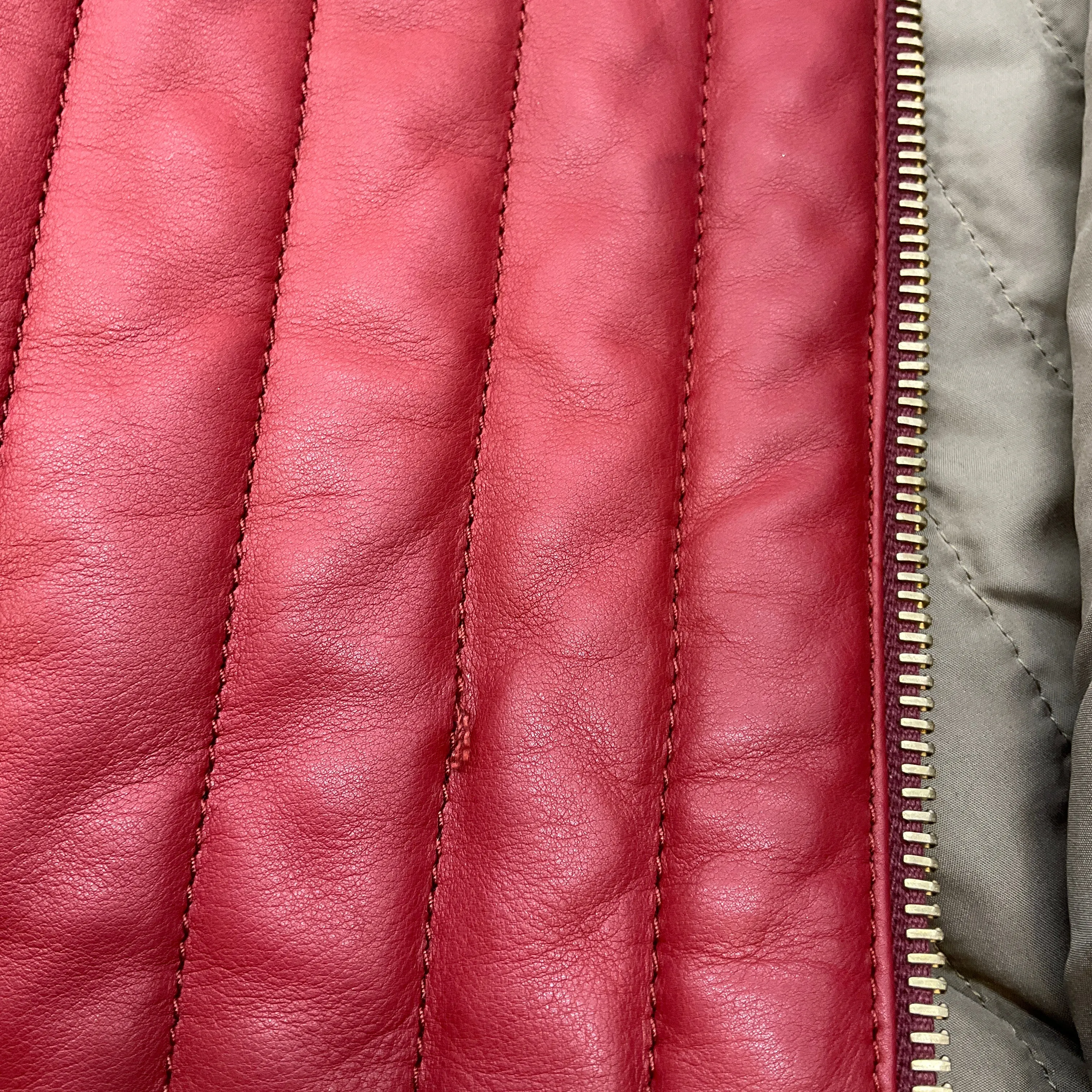 Hermes Deep Red Quilted Calfskin Leather Jacket