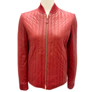 Hermes Deep Red Quilted Calfskin Leather Jacket