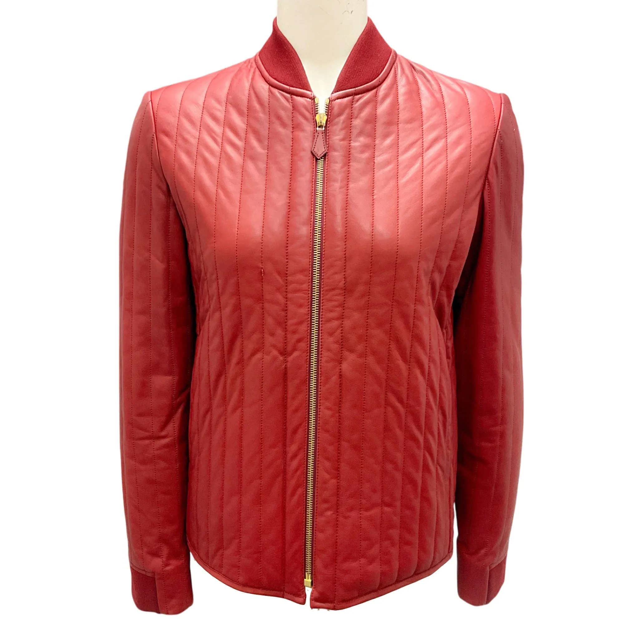 Hermes Deep Red Quilted Calfskin Leather Jacket