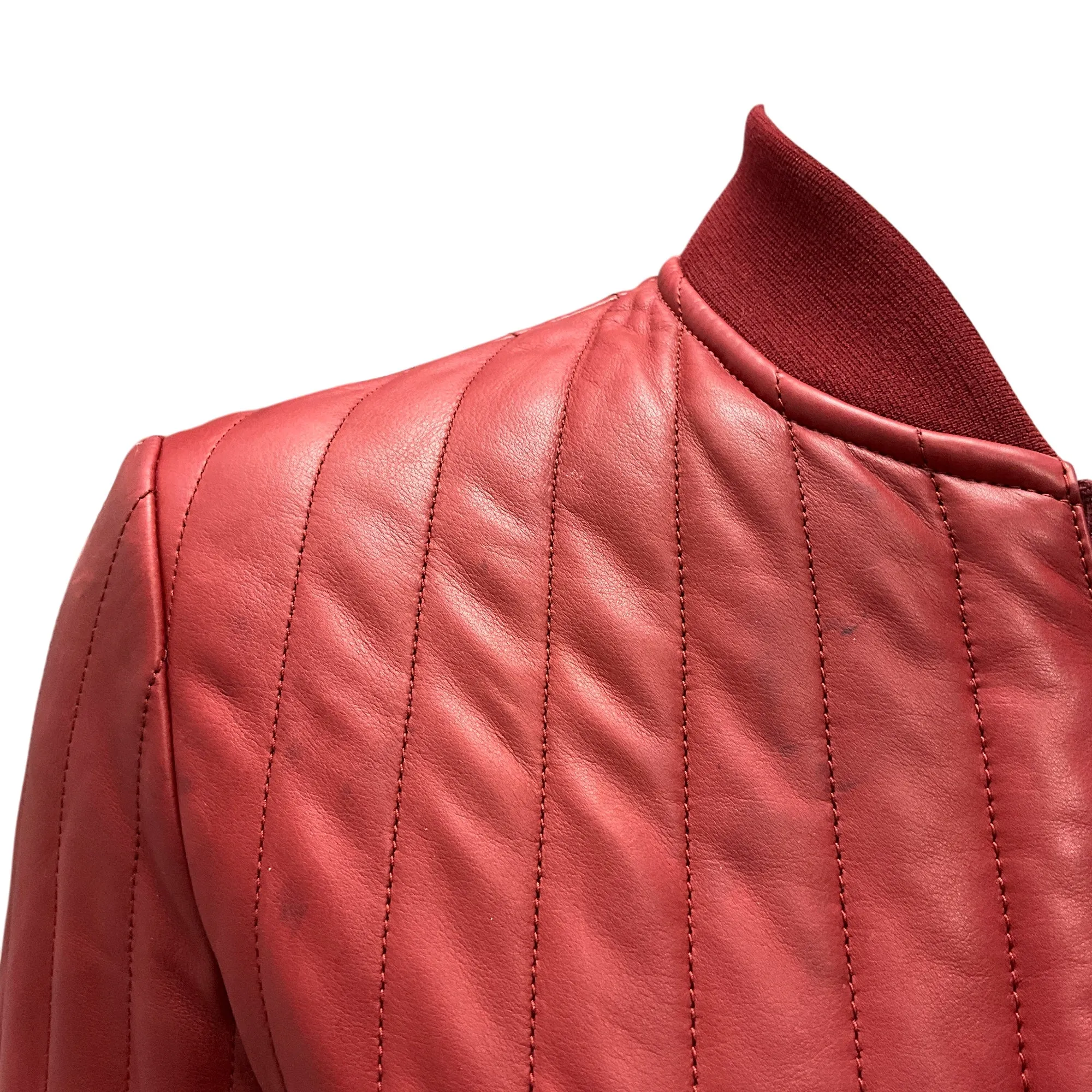 Hermes Deep Red Quilted Calfskin Leather Jacket