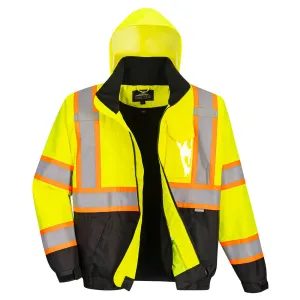 Hi-Vis 2-in-1 Contrast Tape Bomber Jacket - Durable Safety Gear for Low-Light Conditions, Versatile Workwear for Professionals
