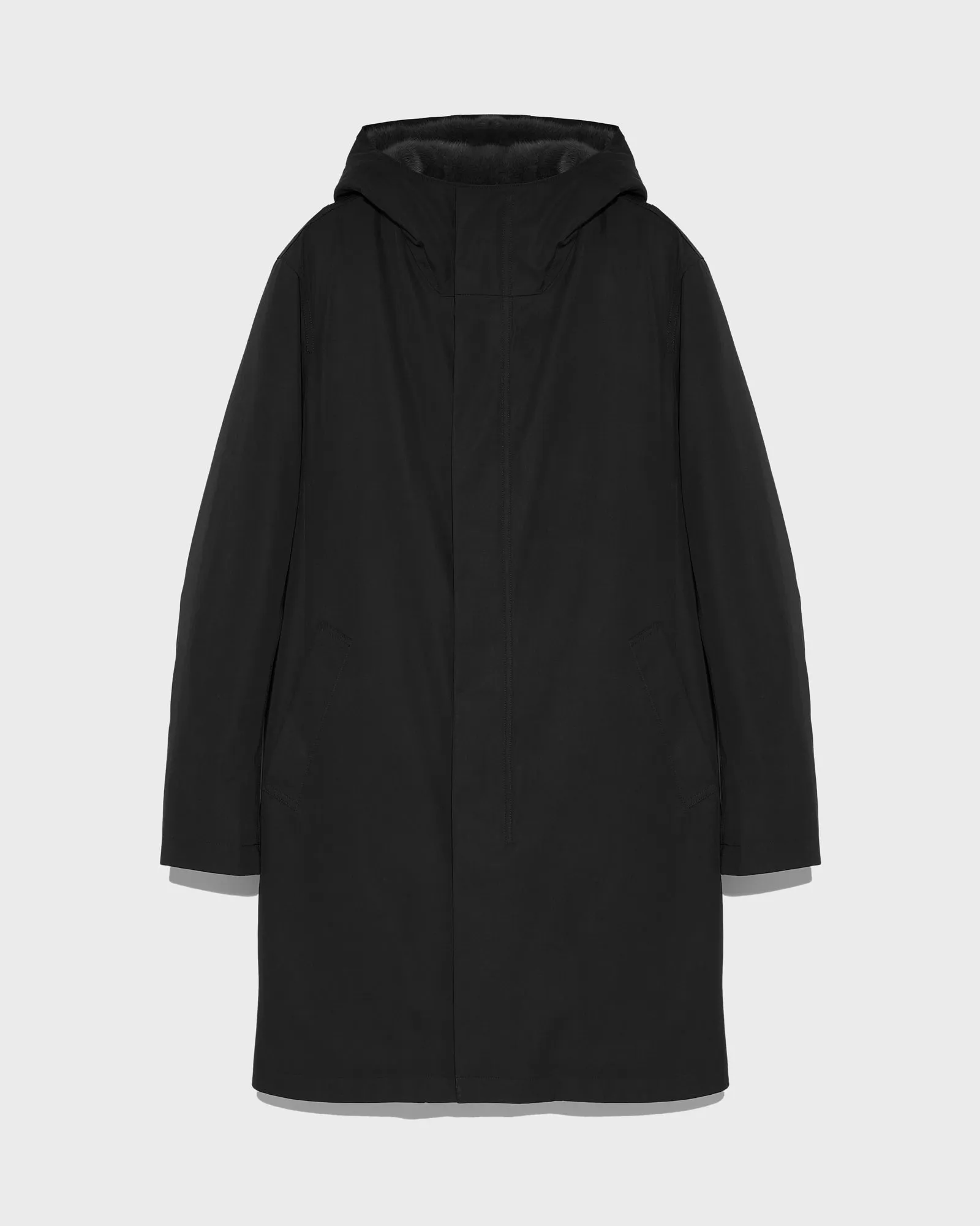 Hooded Coat In waterproof Gabardine And Mink fur