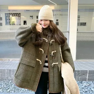 Hooded Horn Button Wool Coat