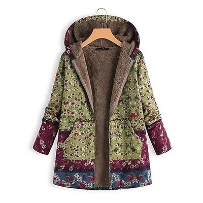 Hoodies Print Parka Winter Coats Women Thicken Velvety Plus Size Liner Tops