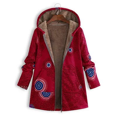 Hoodies Print Parka Winter Coats Women Thicken Velvety Plus Size Liner Tops