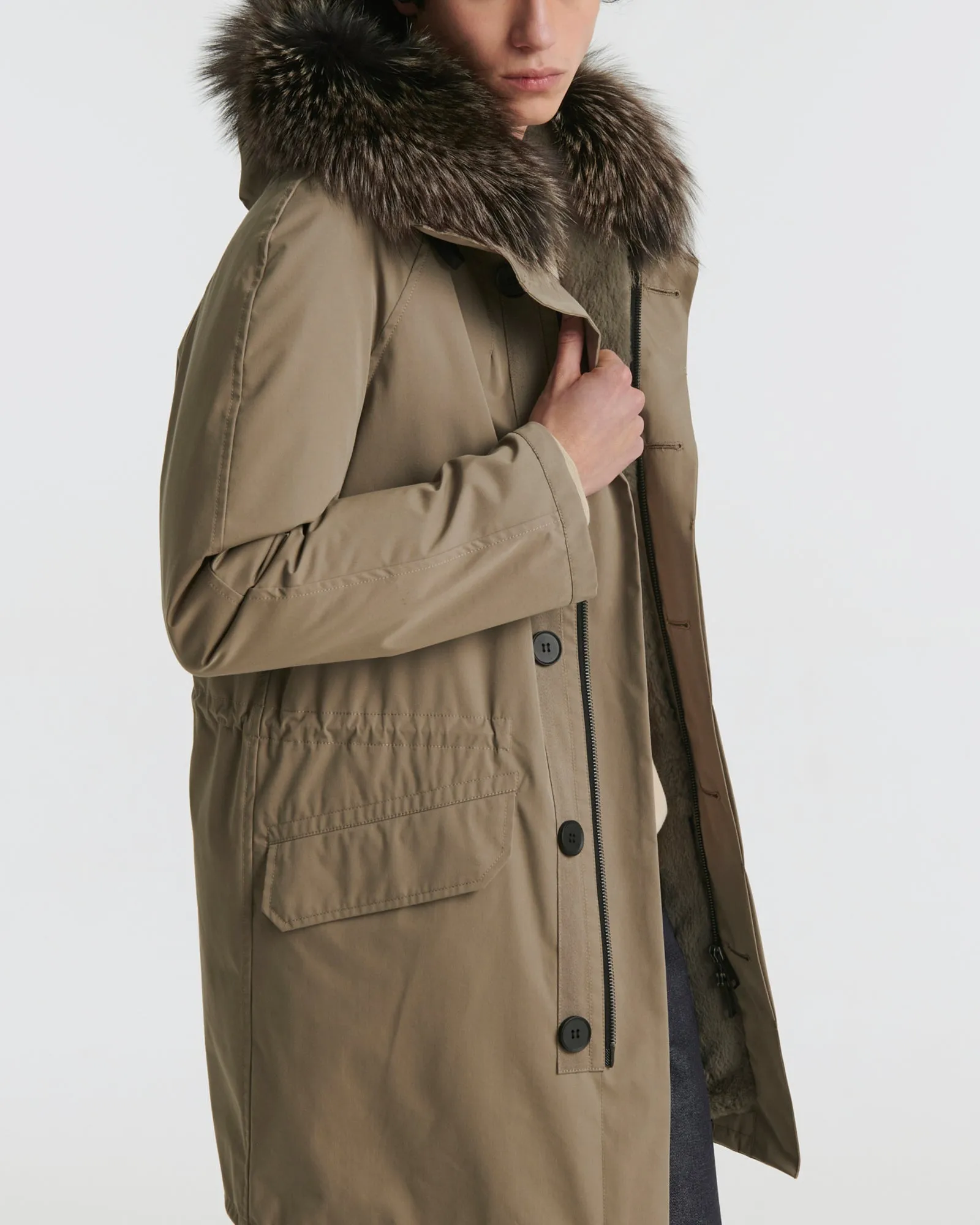 Iconic parka in technical cotton with fox and rabbit fur