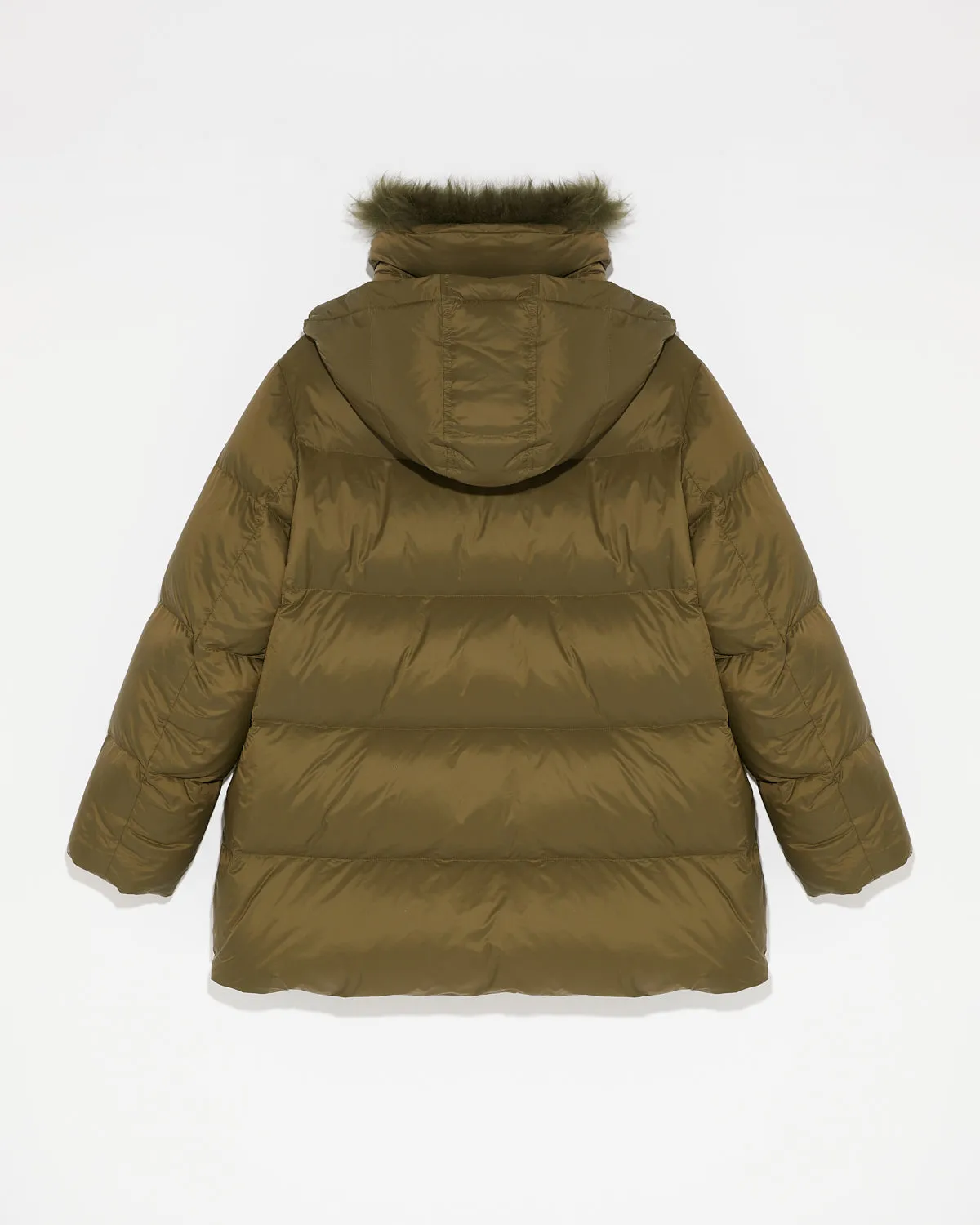 Iconic "A" line down jacket with lambswool collar