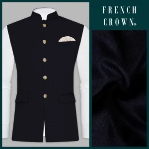 Indigo Prestige-French Navy Textured Wool Rich Nehru Jacket