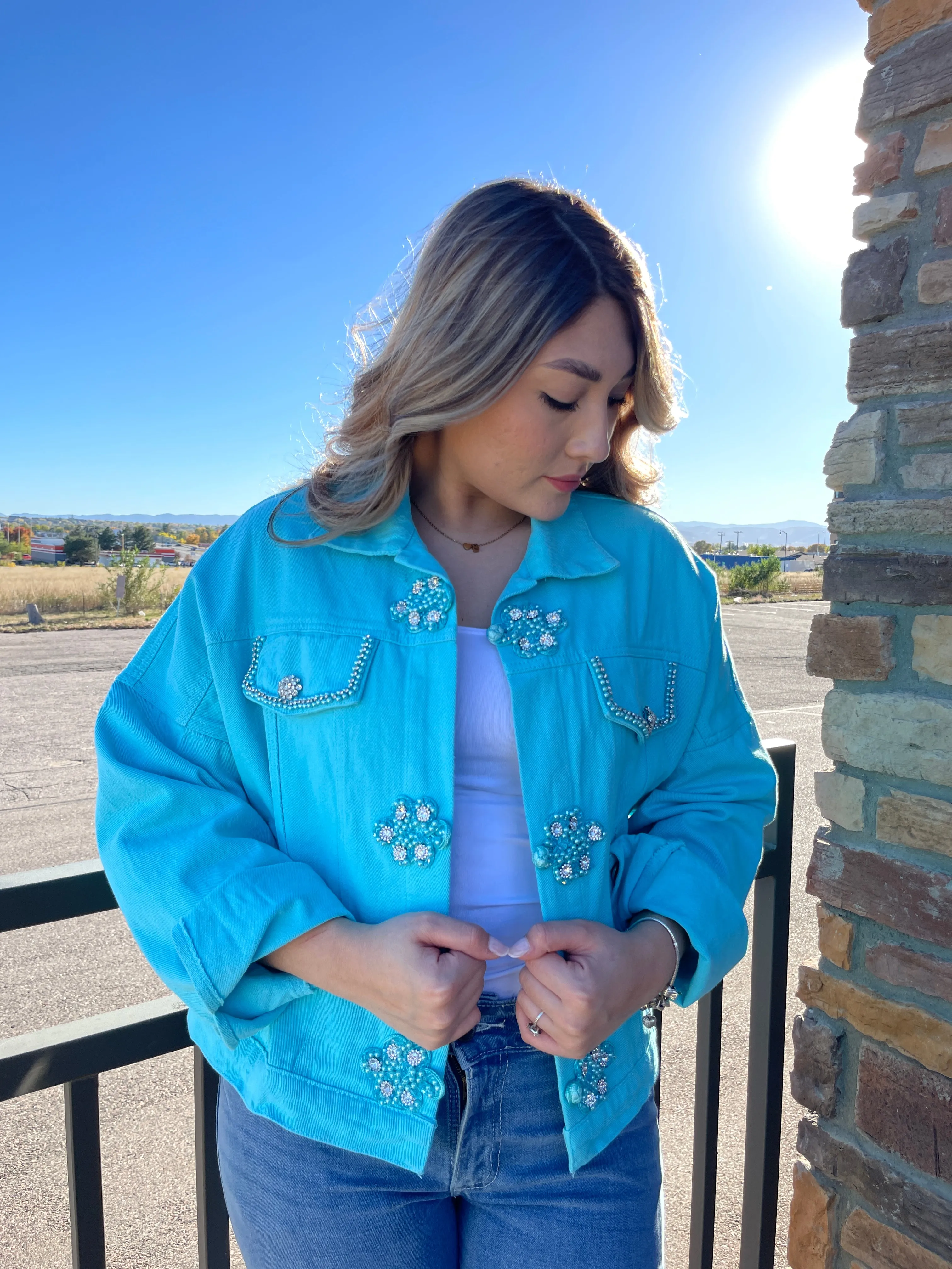 Isabel Turquoise Denim Jacket