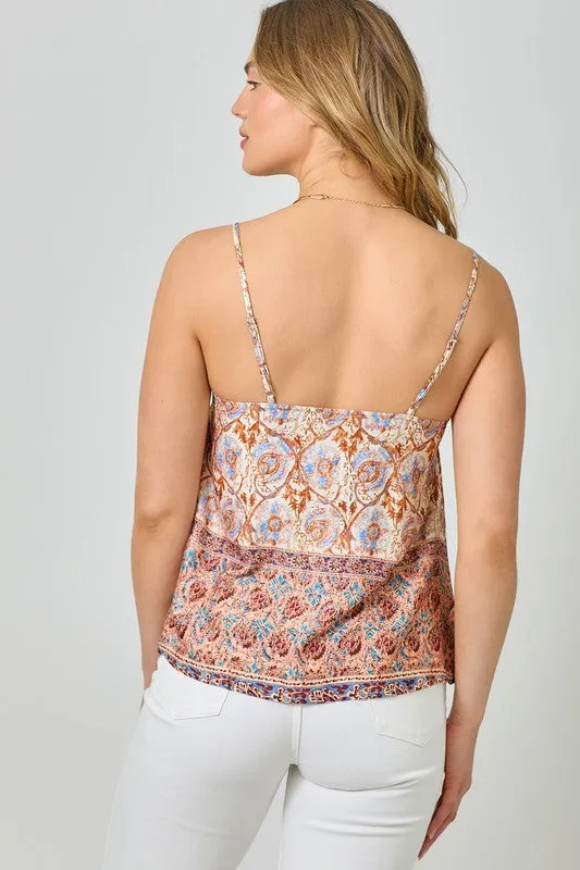 Ivory & Blue Border Print Cami Tank Top