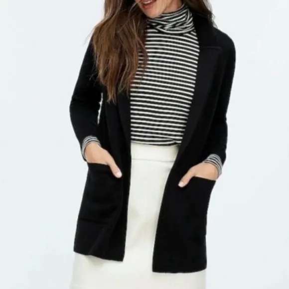 J Crew Merino Wool Open Front Sweater Blazer Black Longline-Small