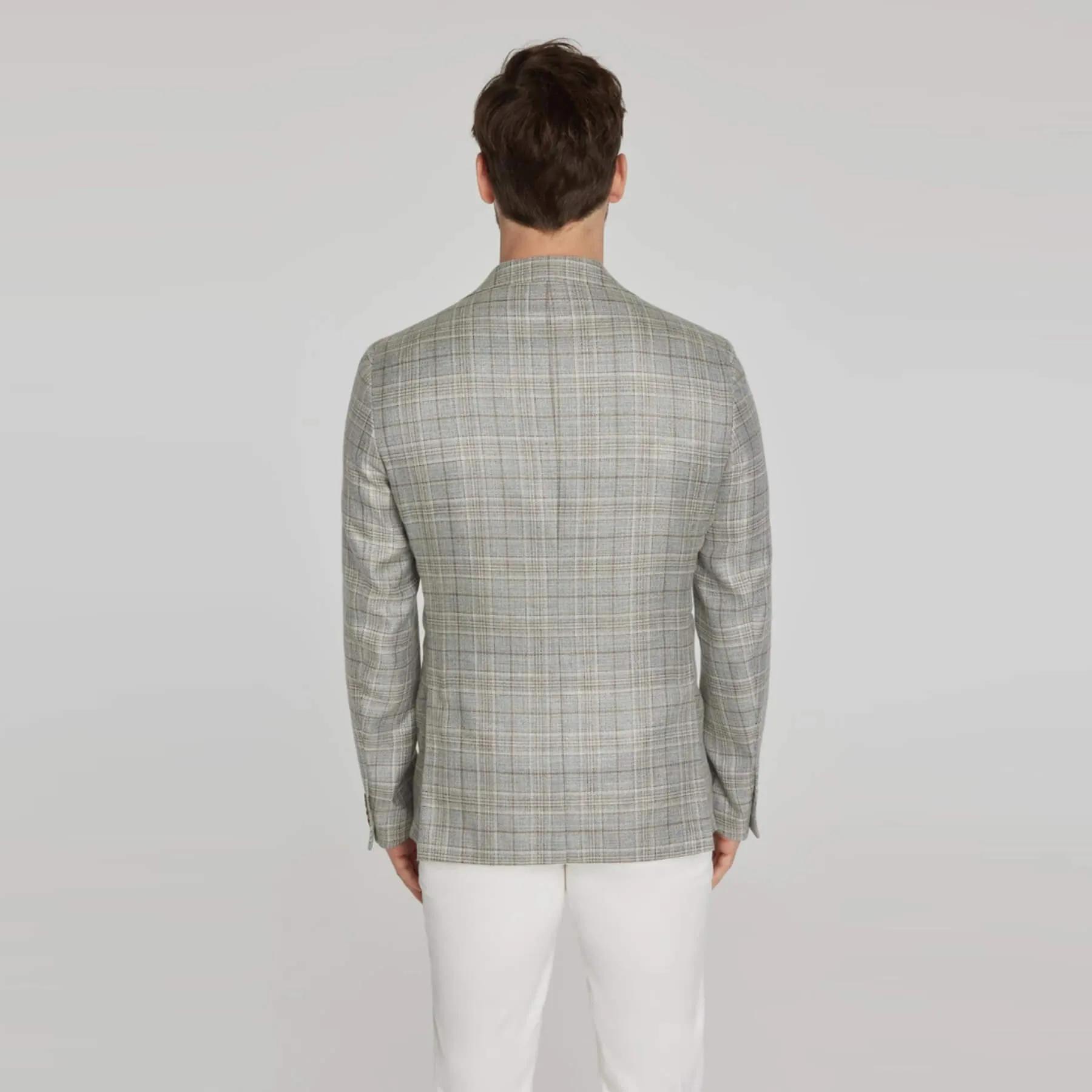 Jack Victor Grey Plaid Midland Wool and Linen Blazer