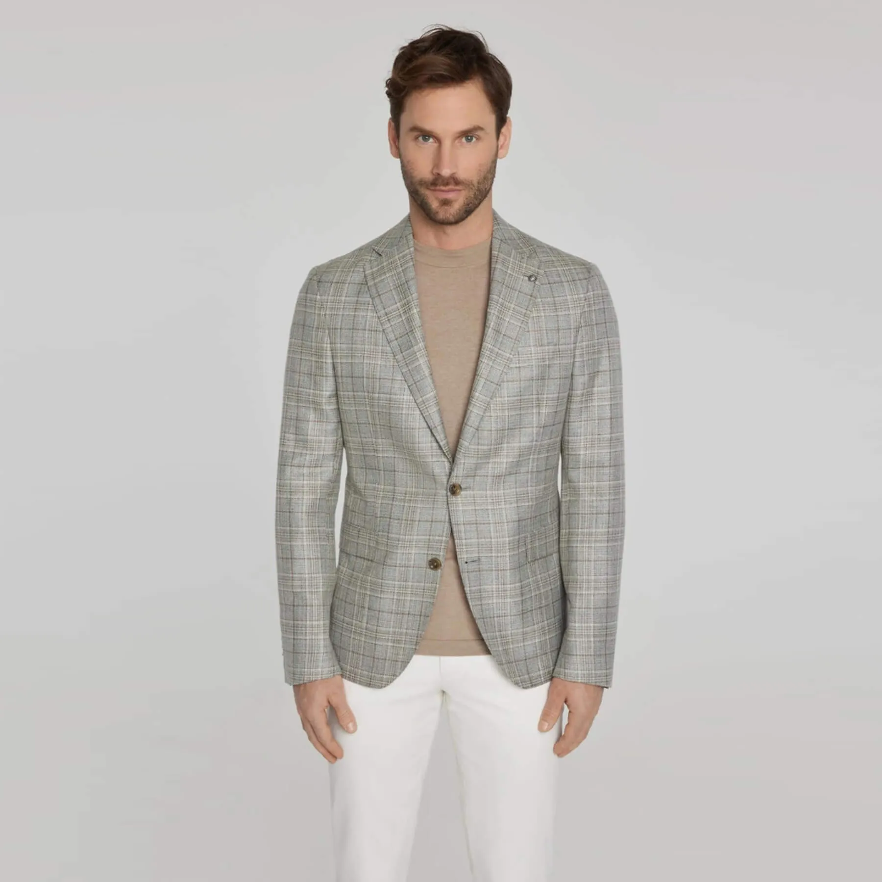 Jack Victor Grey Plaid Midland Wool and Linen Blazer