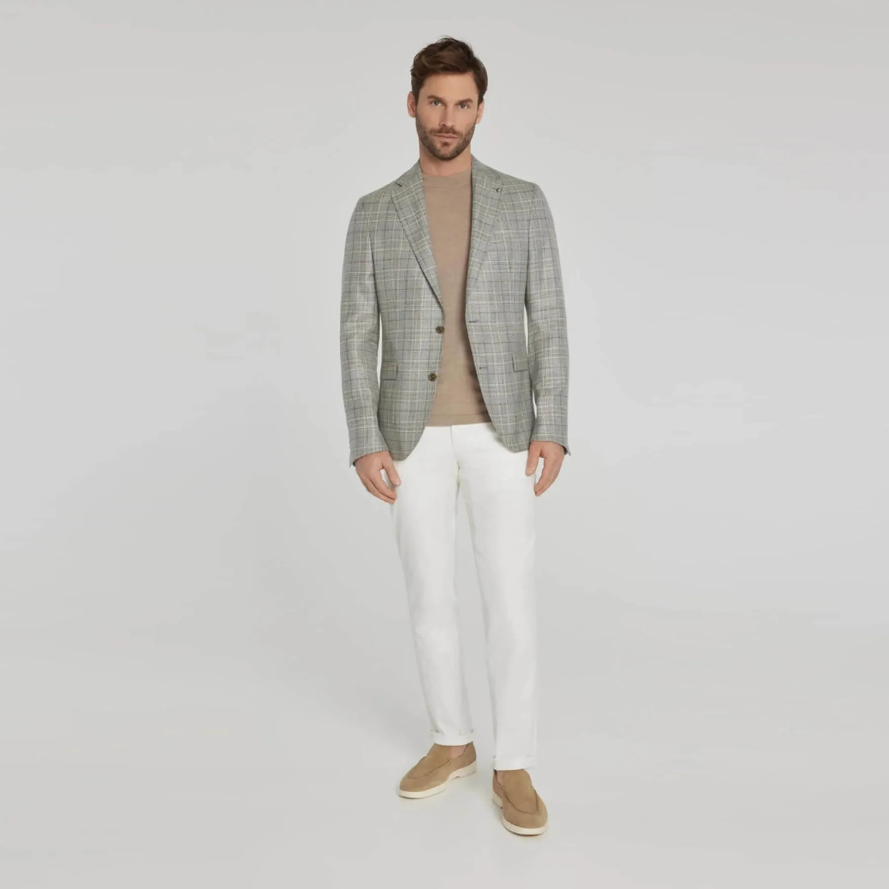 Jack Victor Grey Plaid Midland Wool and Linen Blazer
