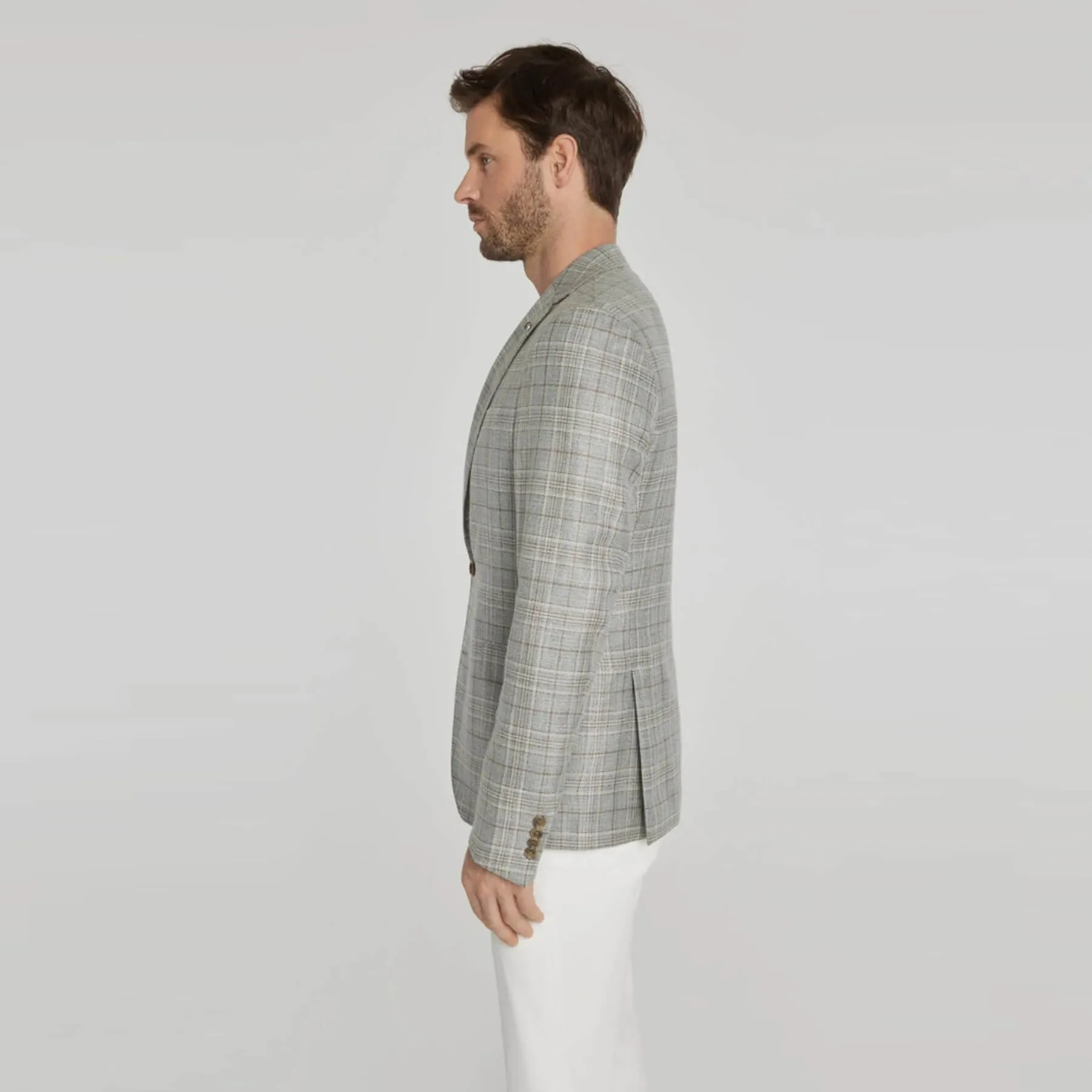 Jack Victor Grey Plaid Midland Wool and Linen Blazer