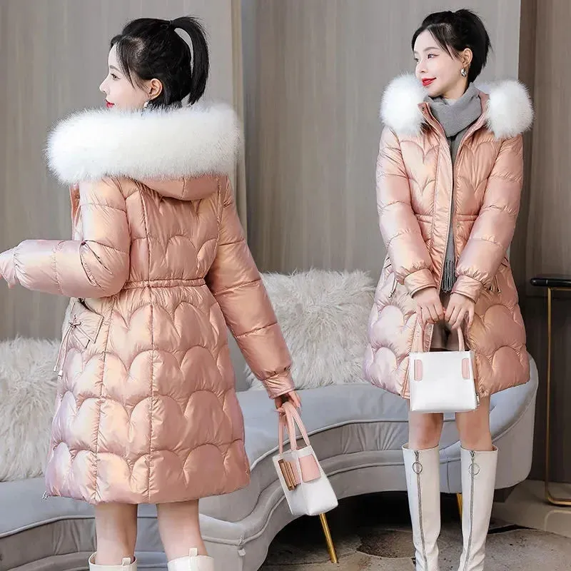 Jacket Parkas Women Coat Fur Collar Hooded Overcoat Female Jacket Thick Warm Cotton Padded Puffer Parka Outwear