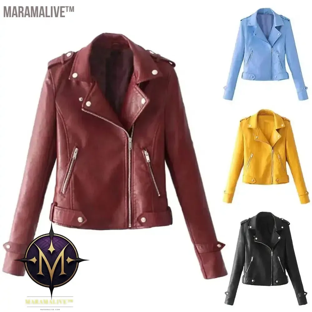 Jacket Zipper Jacket Coat Plus Size Cool Women Short Jacket Autumn Sweet Black Slim Lady PU Leather Jackets Female Faux Femme