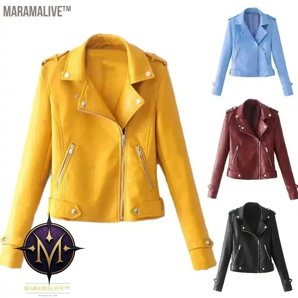 Jacket Zipper Jacket Coat Plus Size Cool Women Short Jacket Autumn Sweet Black Slim Lady PU Leather Jackets Female Faux Femme