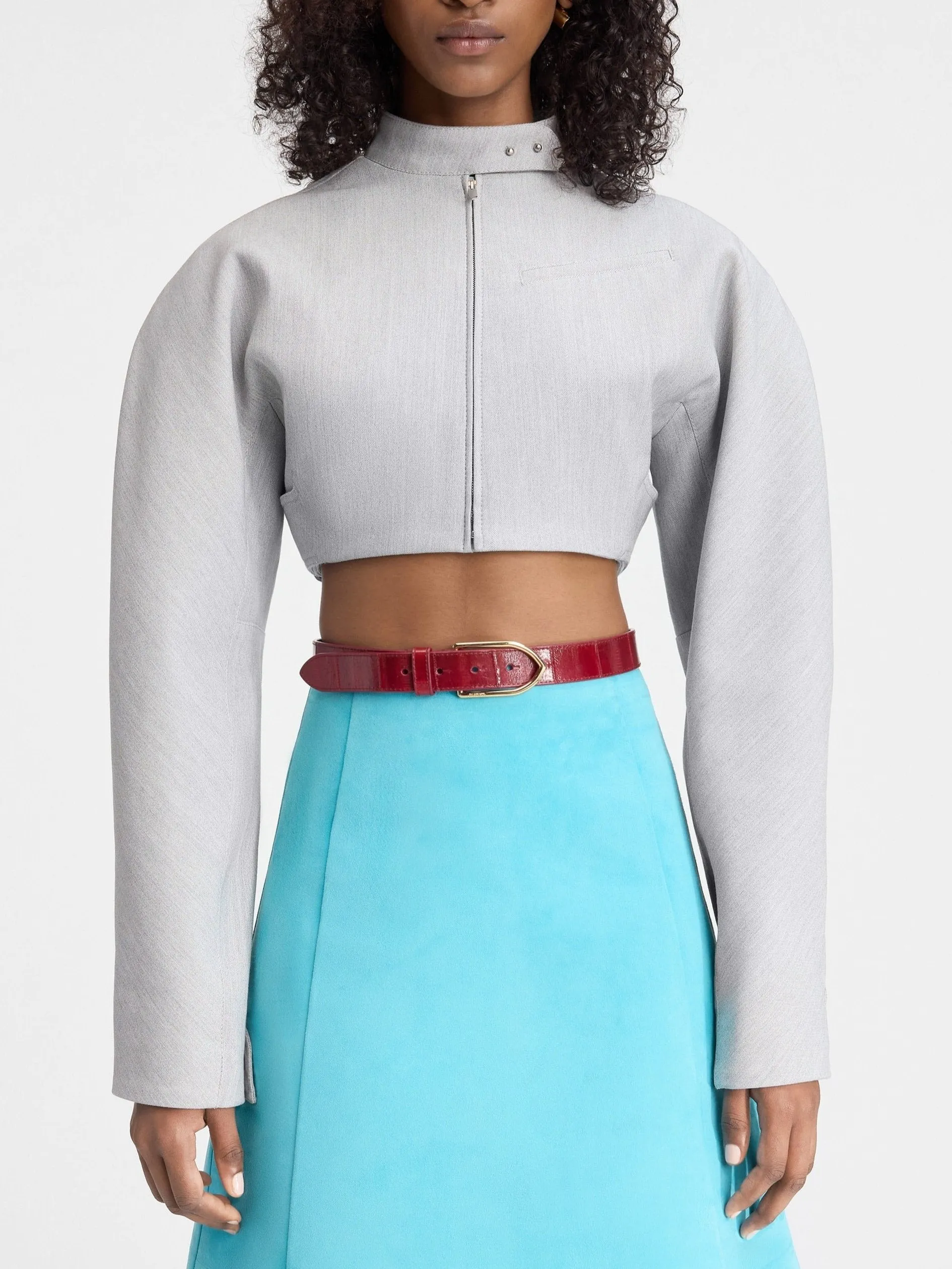Jacquemus Cropped Moto Jacket in Light Grey