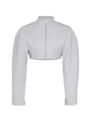 Jacquemus Cropped Moto Jacket in Light Grey