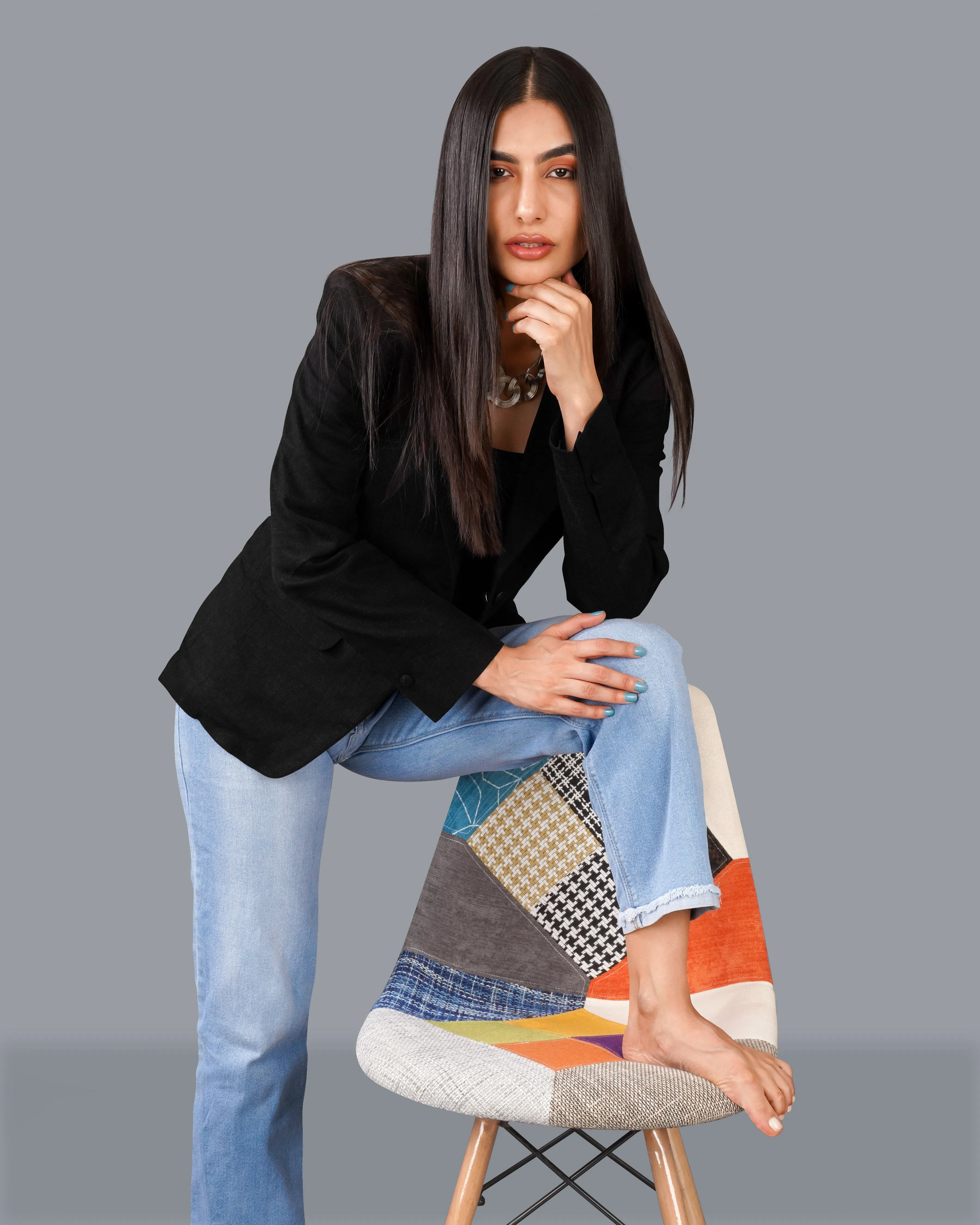 Jade Black Premium Linen Women's Blazer