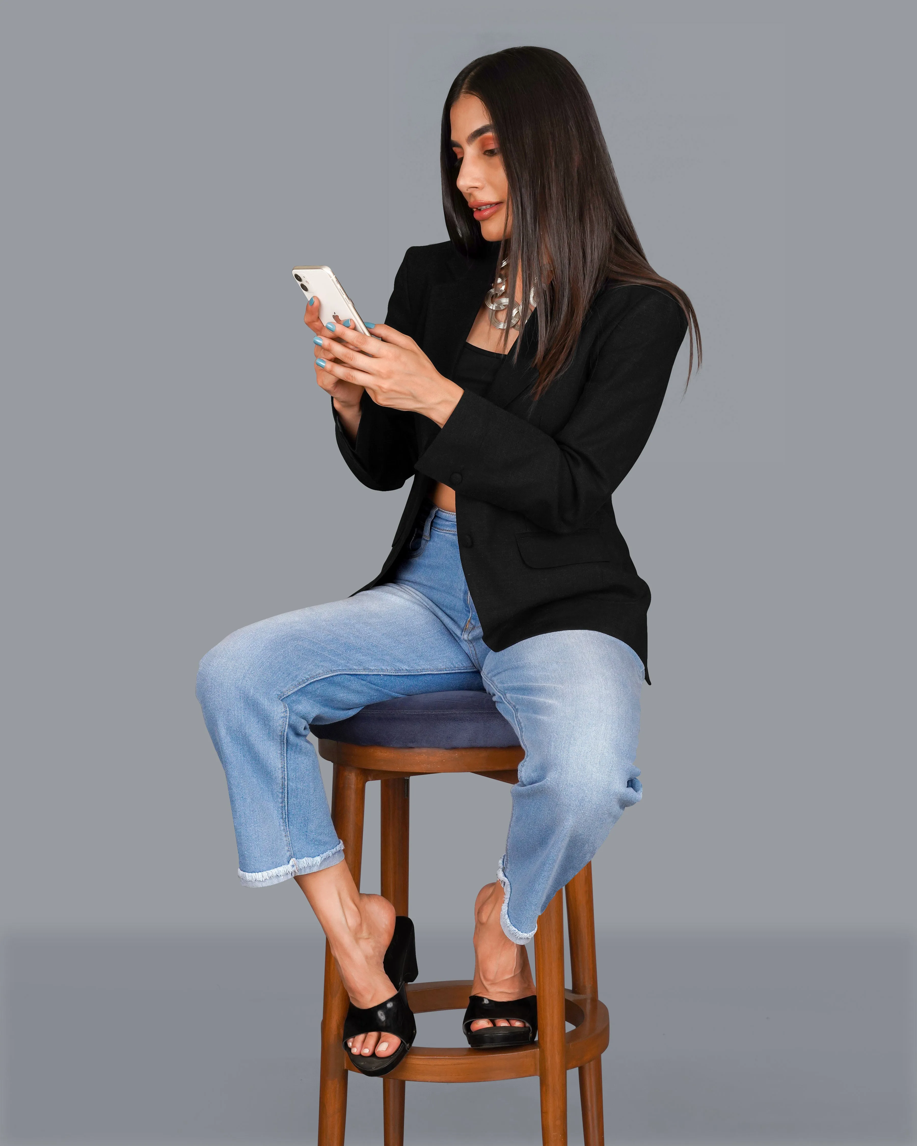 Jade Black Premium Linen Women's Blazer