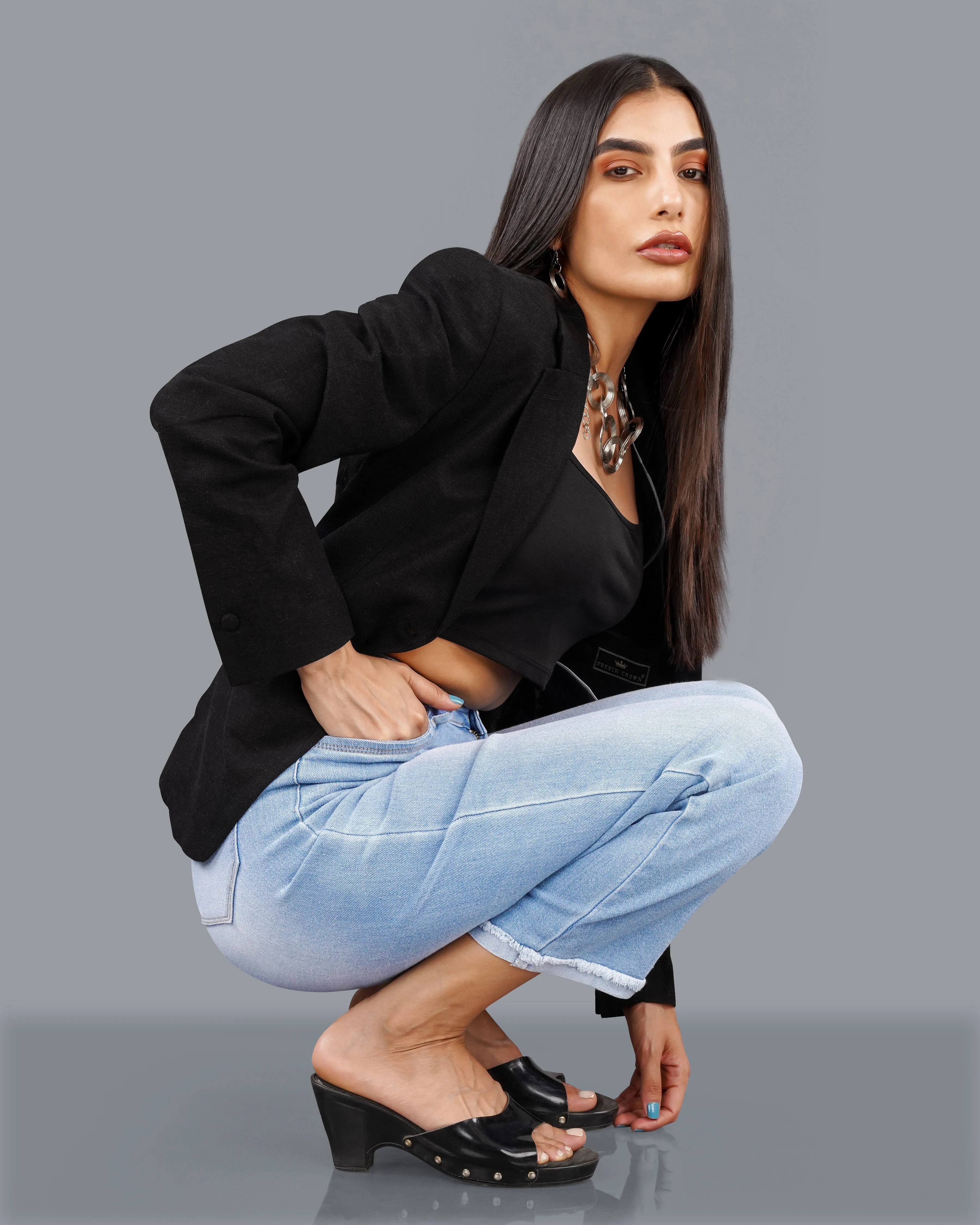 Jade Black Premium Linen Women's Blazer