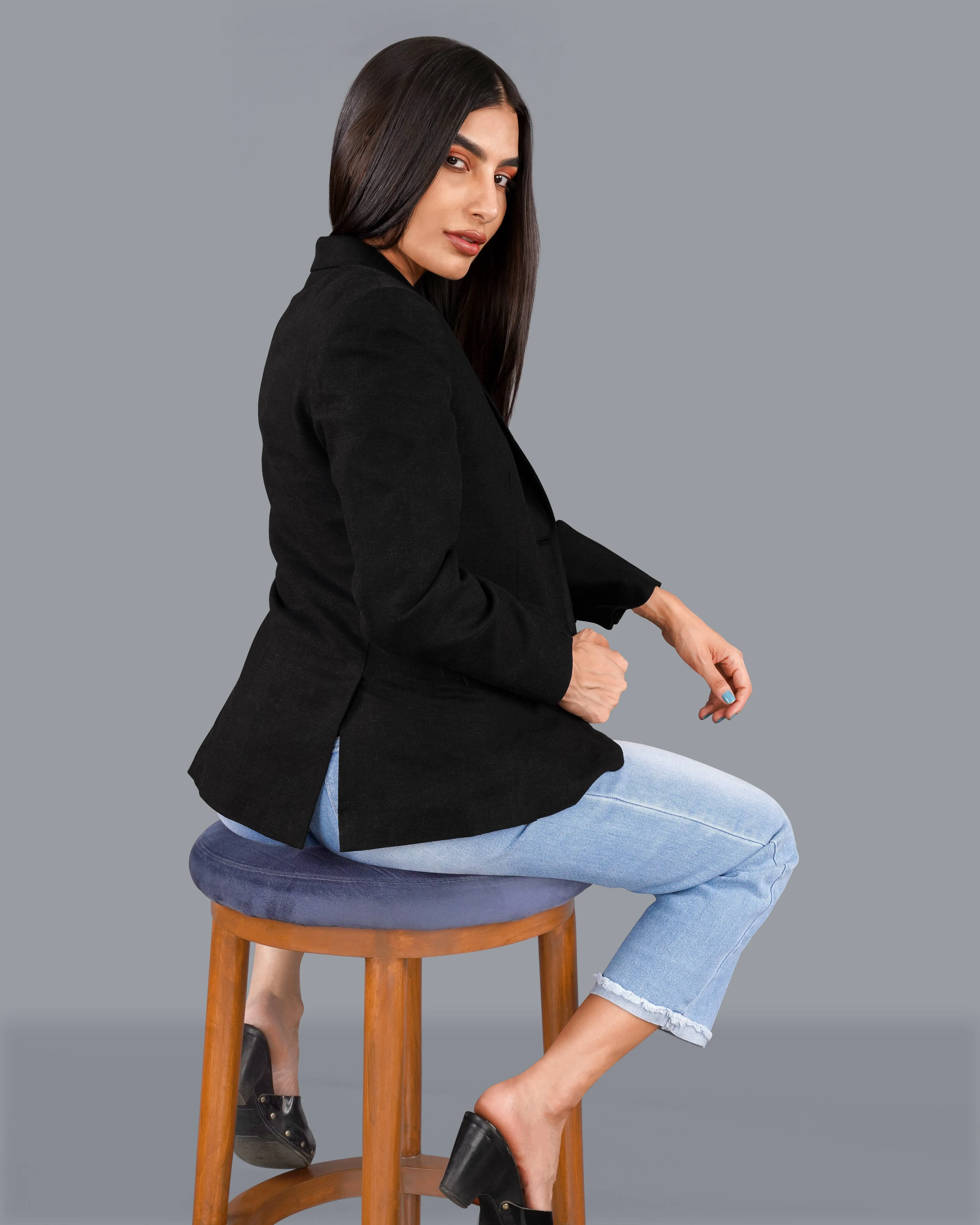 Jade Black Premium Linen Women's Blazer