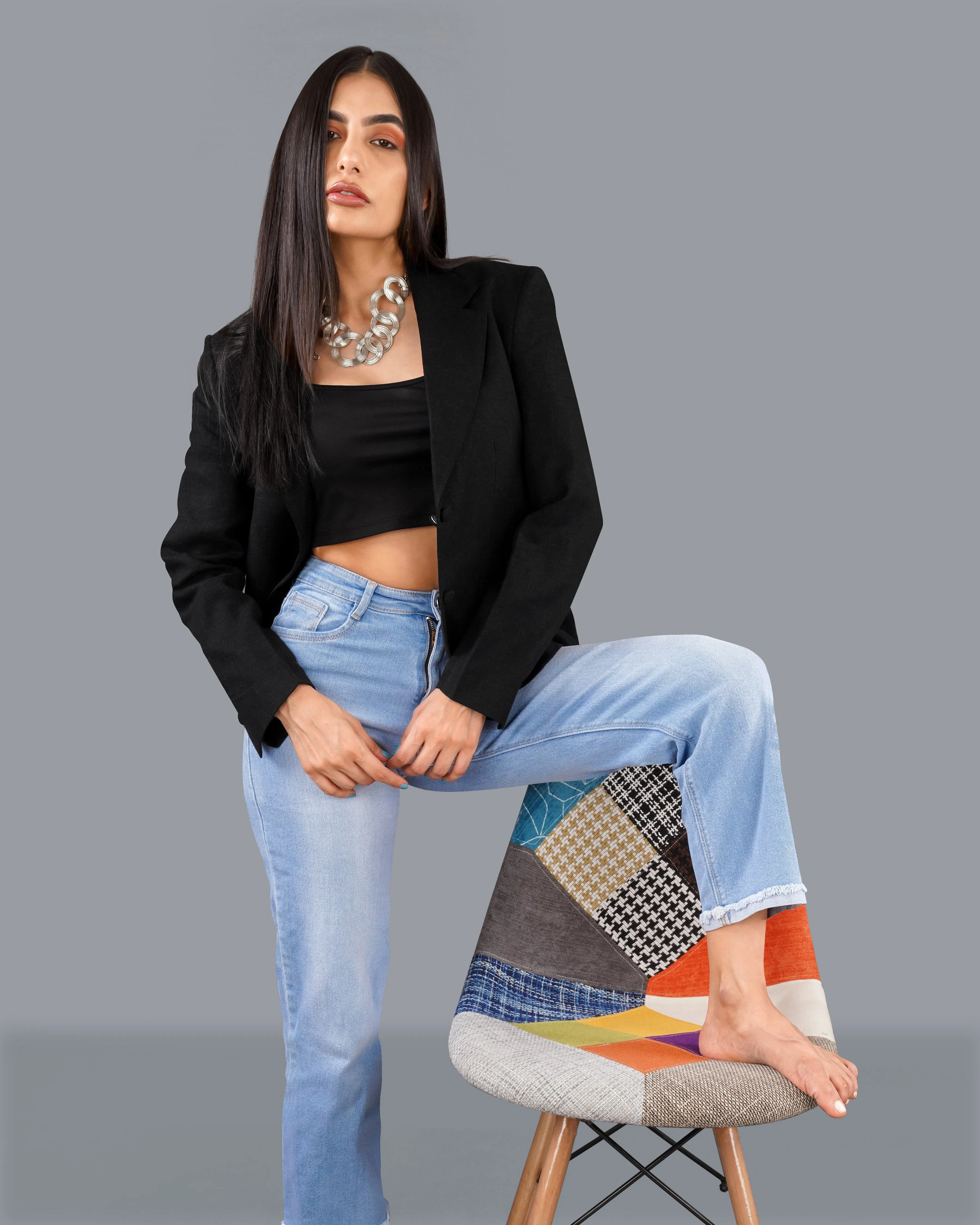 Jade Black Premium Linen Women's Blazer