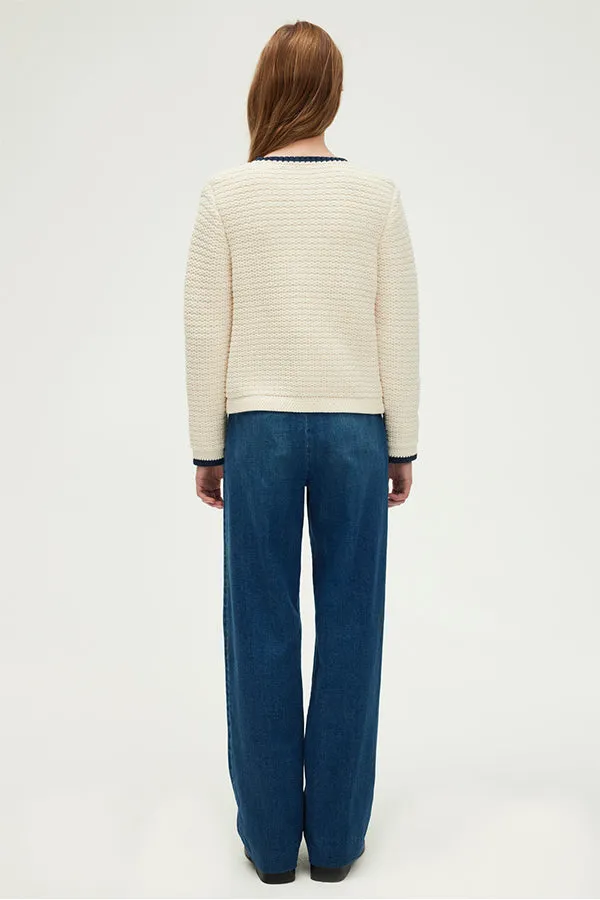 JOVIE ECRU CONTRASTED CHUNKY KNIT CARDIGAN