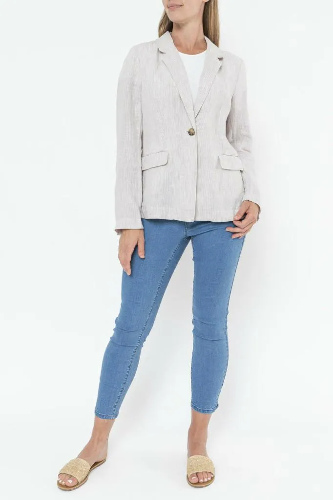 Jump Linen Core Y/D Striped Blazer - Stone