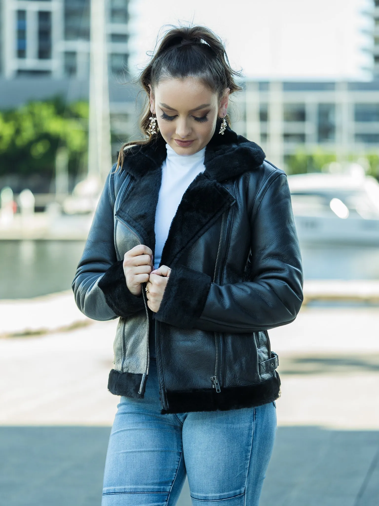 June Black Sheepskin Jacket