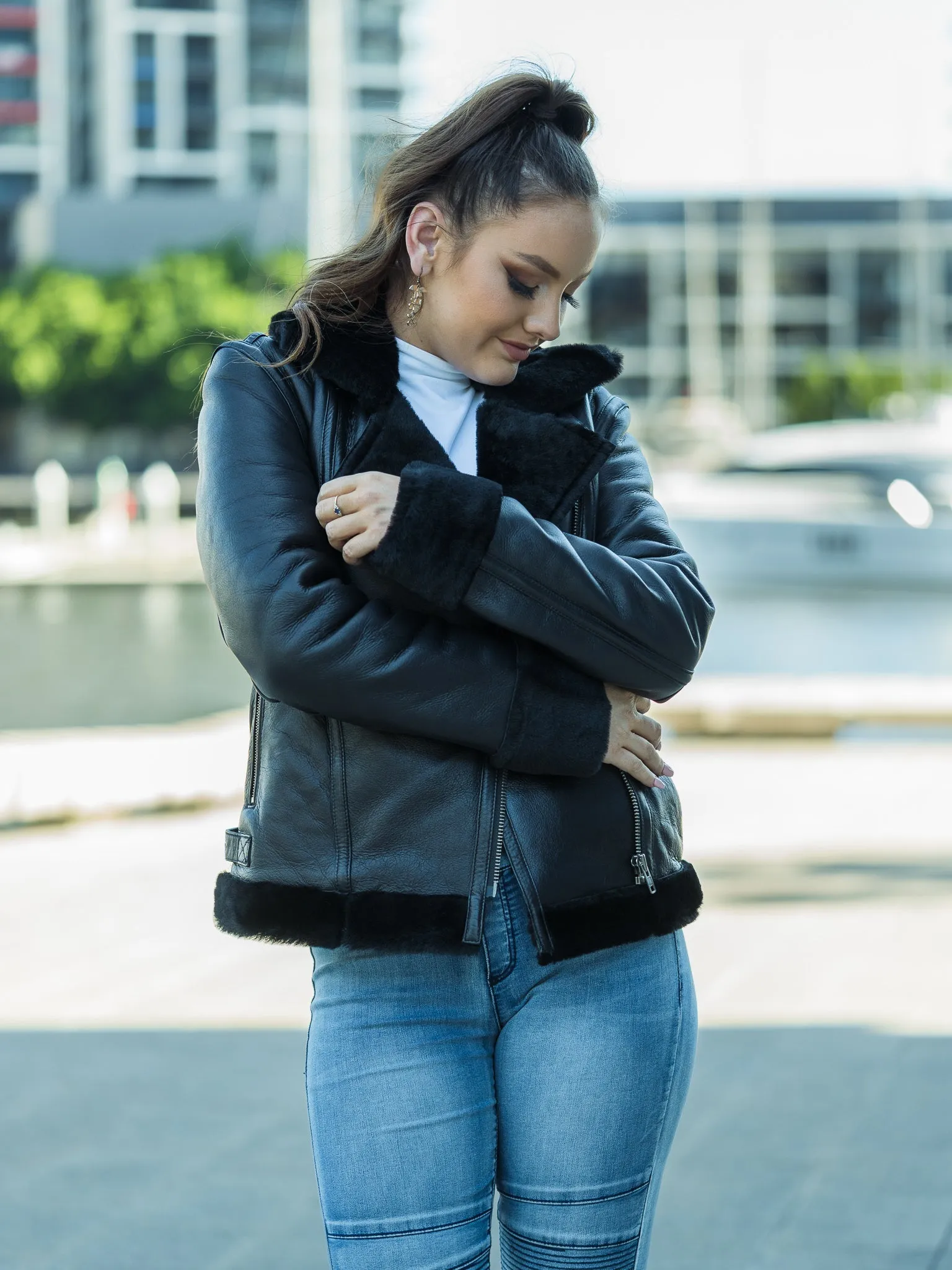 June Black Sheepskin Jacket