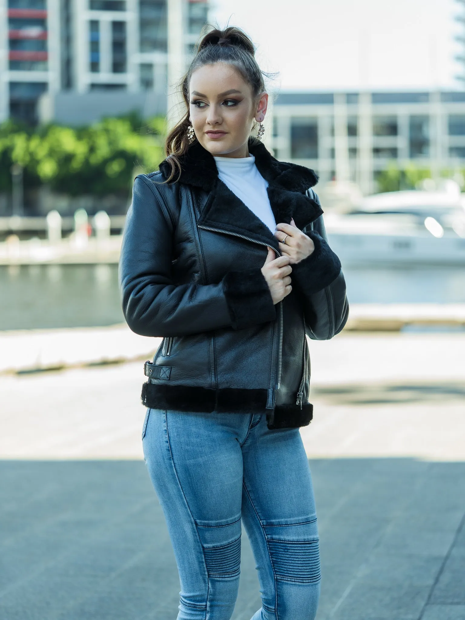June Black Sheepskin Jacket