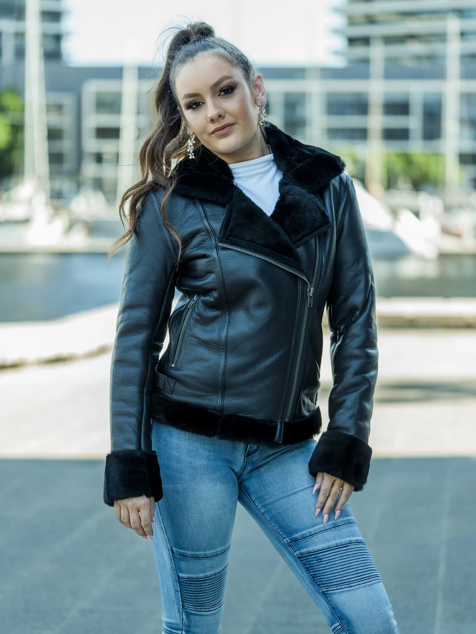 June Black Sheepskin Jacket