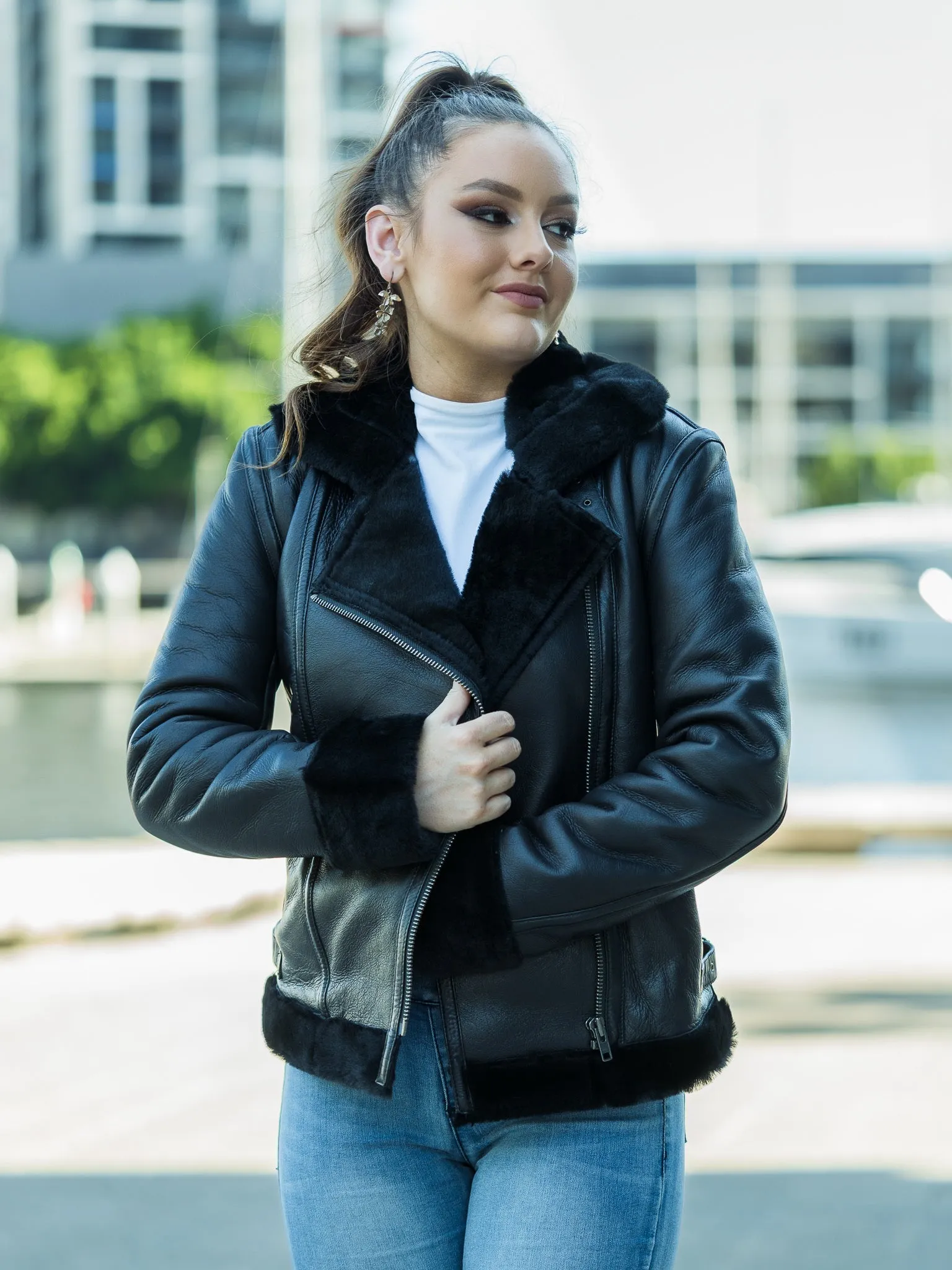 June Black Sheepskin Jacket