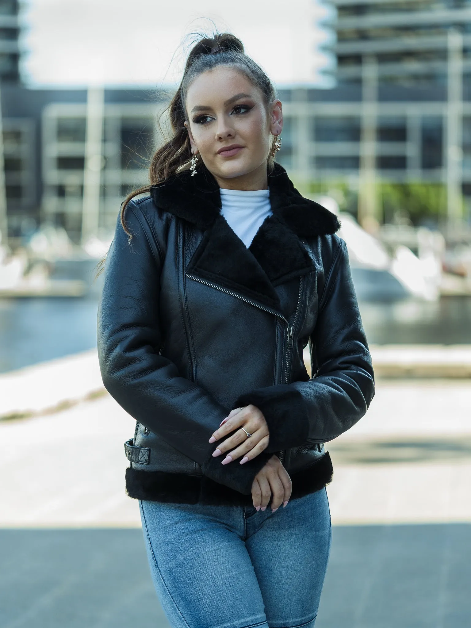 June Black Sheepskin Jacket