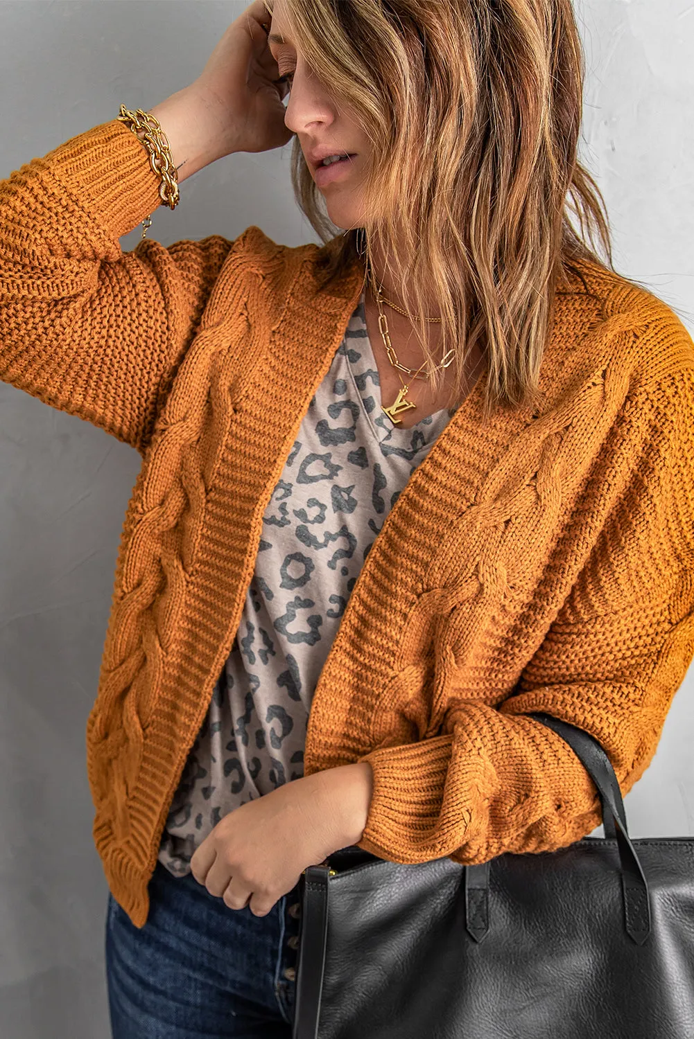 Khaki Chunky Wide Long Sleeve Knit Cardigan