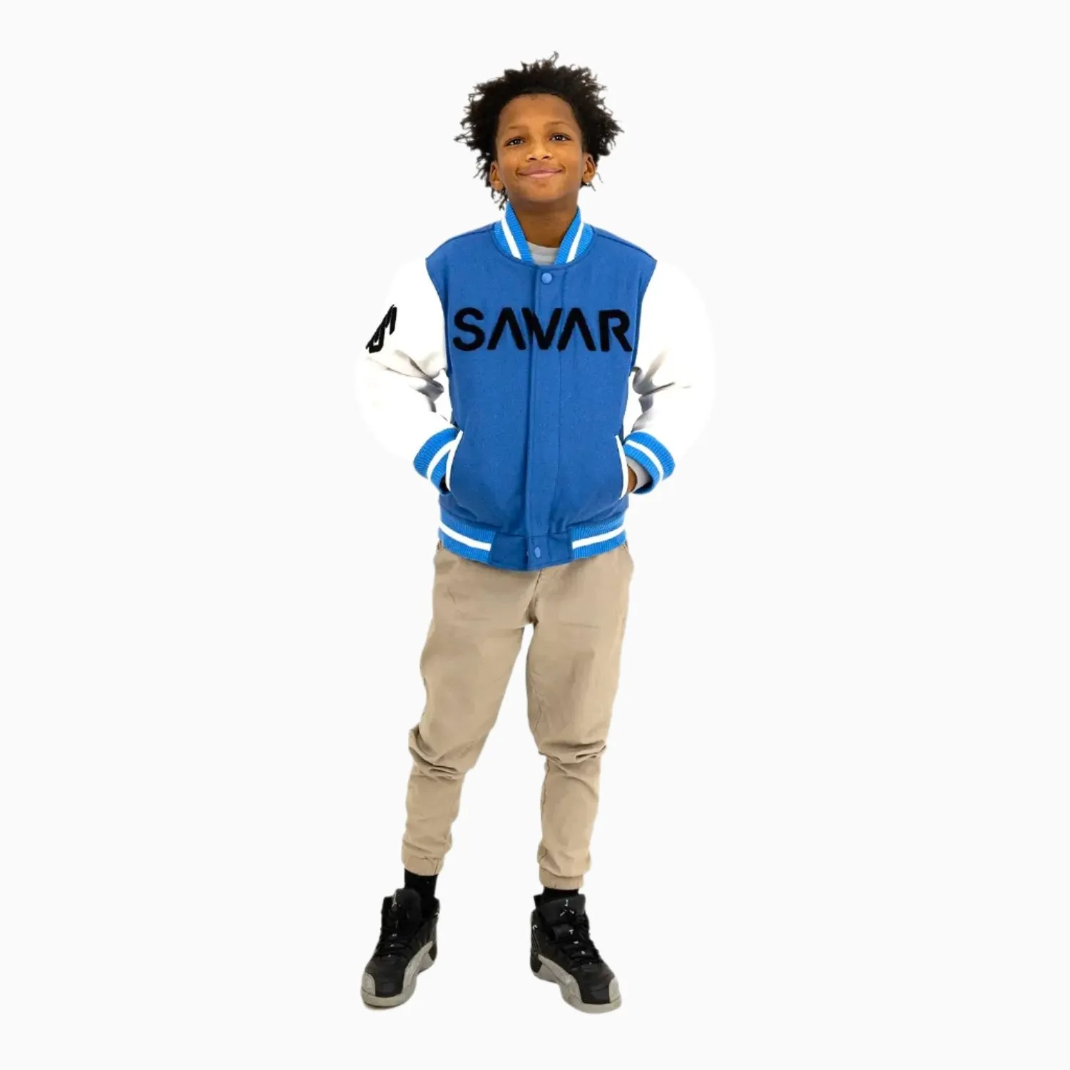 Kid's Black Cat Wool Varsity Jacket