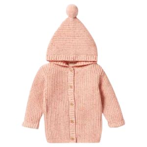Knitted Jacket with Pom Pom - Silver Peony Fleck
