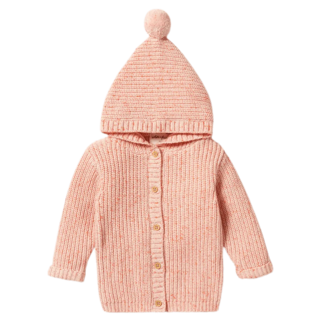 Knitted Jacket with Pom Pom - Silver Peony Fleck