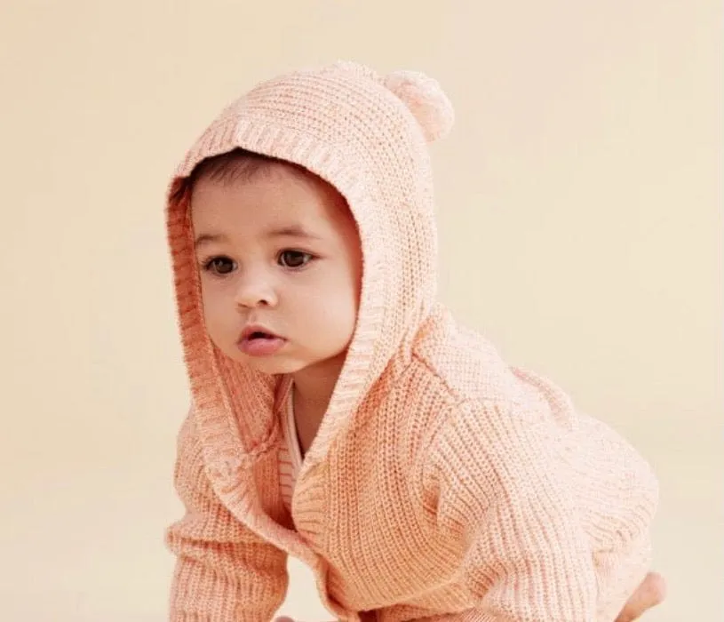 Knitted Jacket with Pom Pom - Silver Peony Fleck
